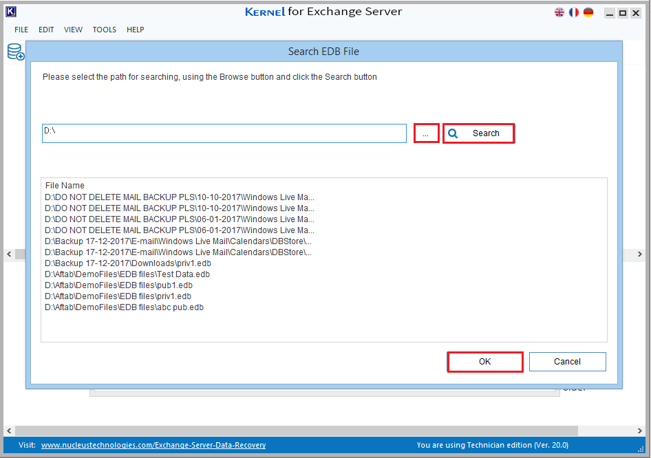 search for EDB file