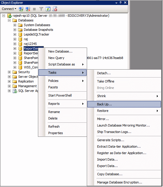 SharePoint 2010 SQL Server Management Studio