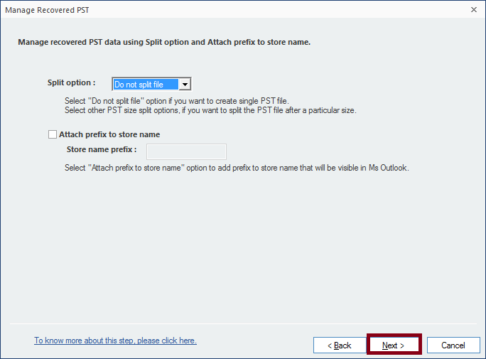 Manage the recovered PST file