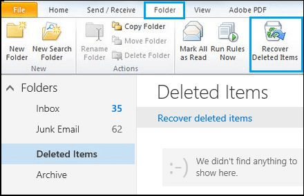 usunięta wiadomość e-mail pojawia się w programie Outlook