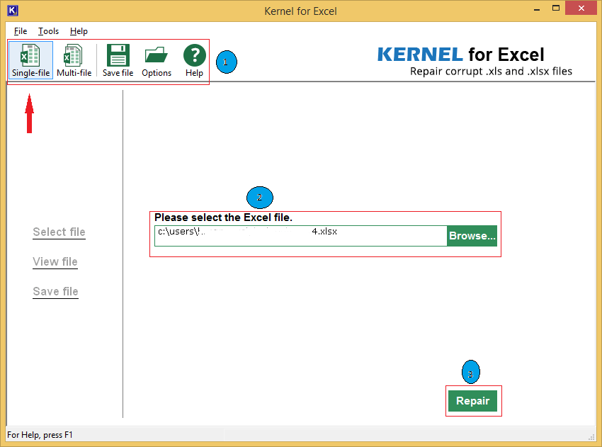 select damaged Excel file