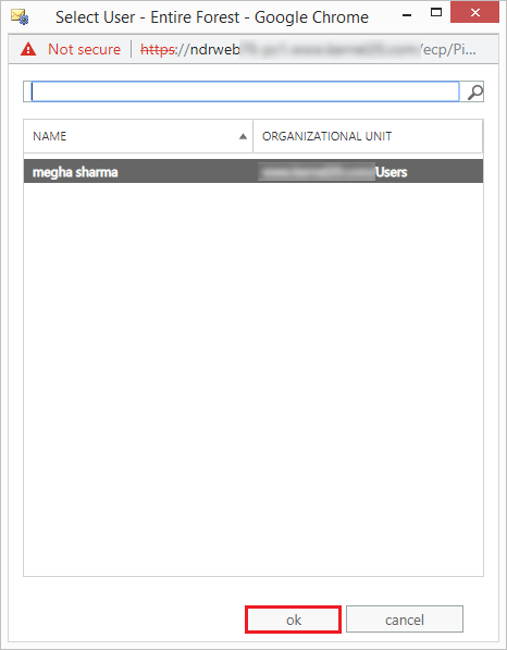 Select the account and click ok