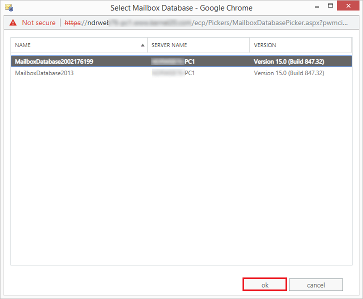 Select any database and click ok