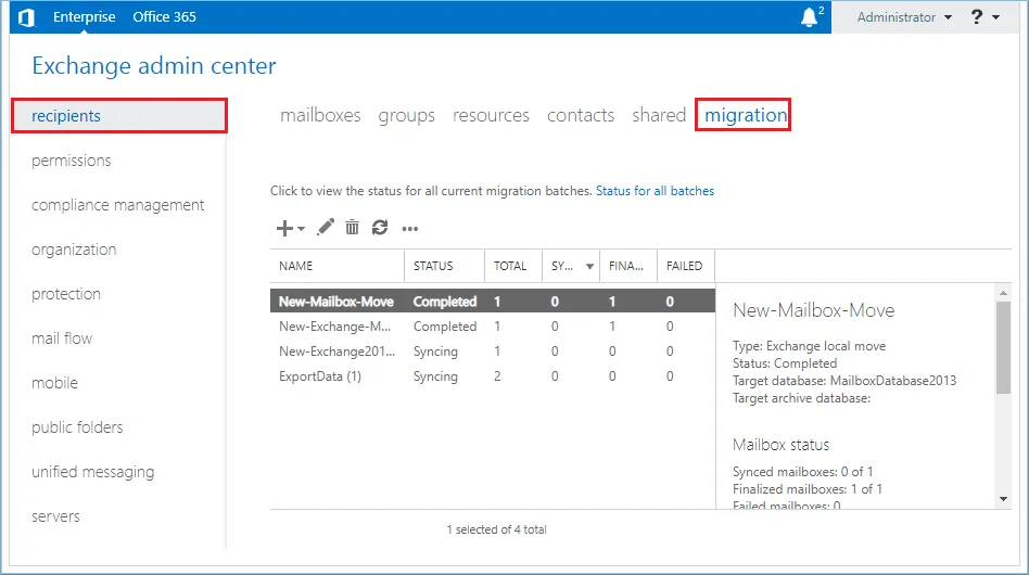 click on the Migration