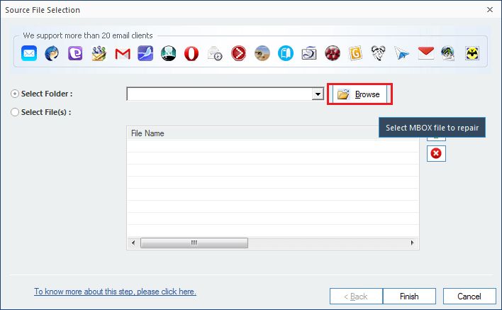 Click on brows button to select file
