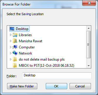 Select a destination or create new folder