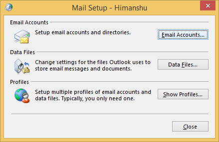 In Controle Panel locate and select Mail