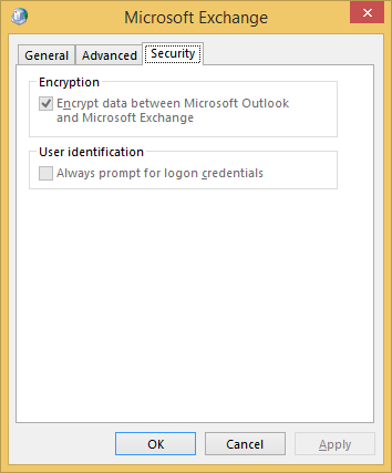 Open the Microsoft Exchange dialog box and select the Security Tab