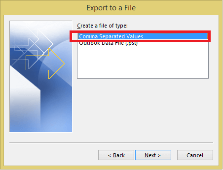 choose Comma Separated Values