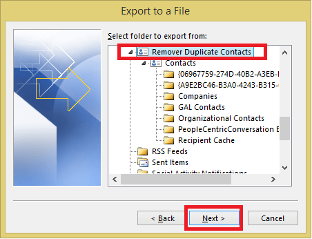 Select the Remove Duplicate Contact folder