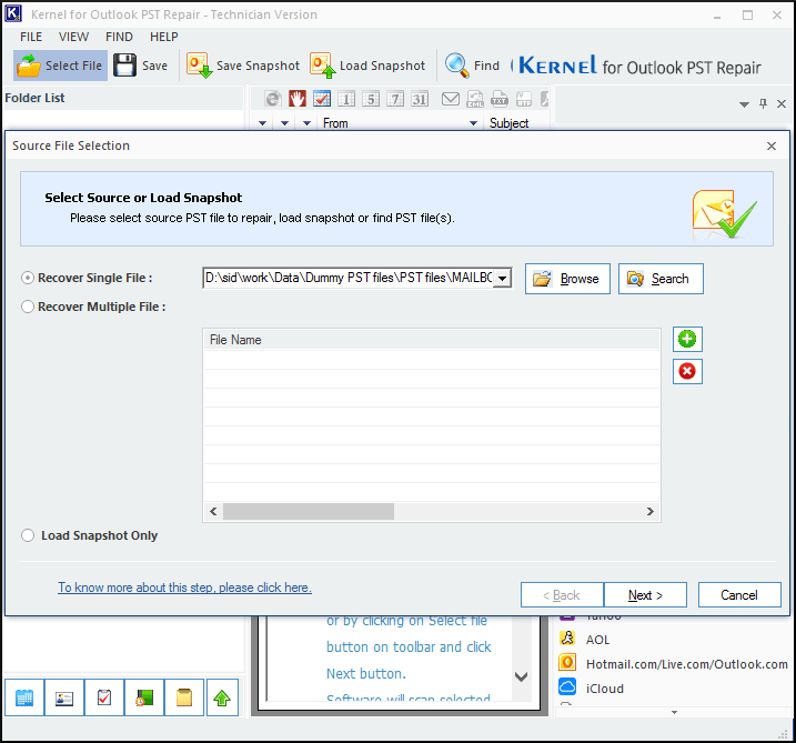 select the PST file