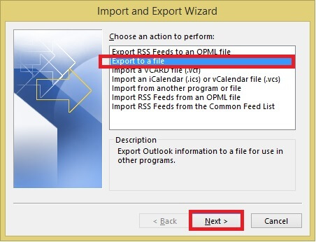 Import and Export Wizard