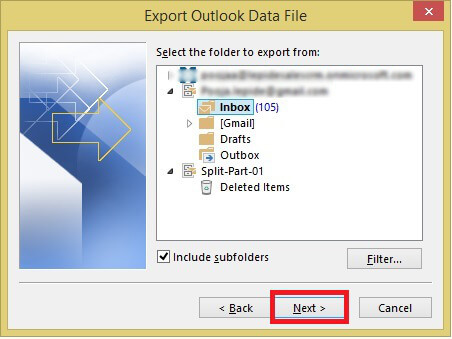 Choose folders to export