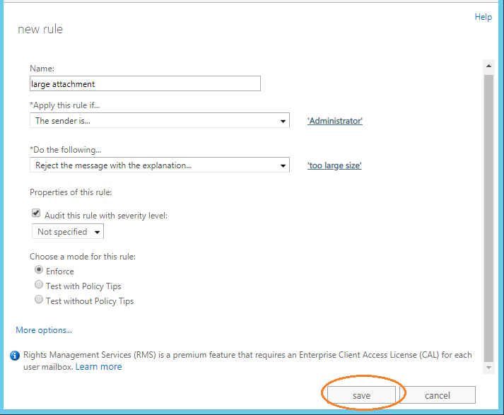 default message size limit exchange 2013
