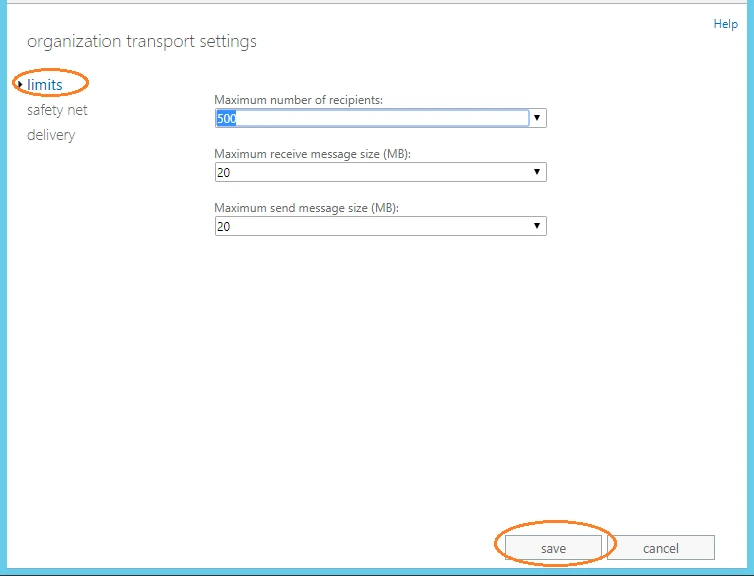 organization transport settings