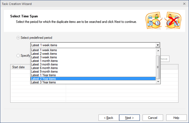 time span for duplicate item removal