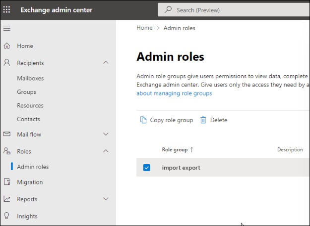 Go to Admin Roles and search for import export