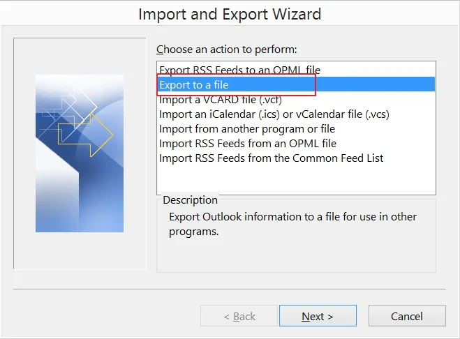 select Export to a file