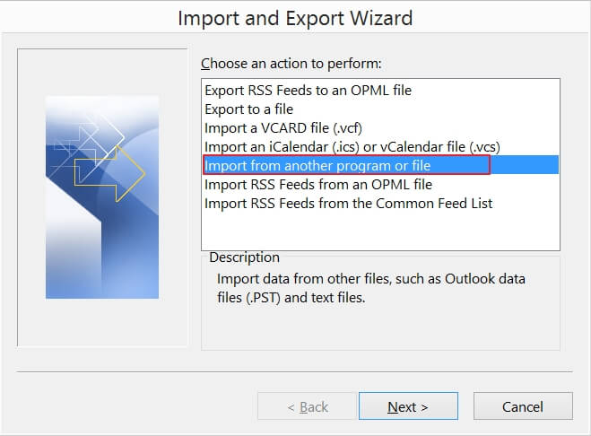 Click Import from another program or file option