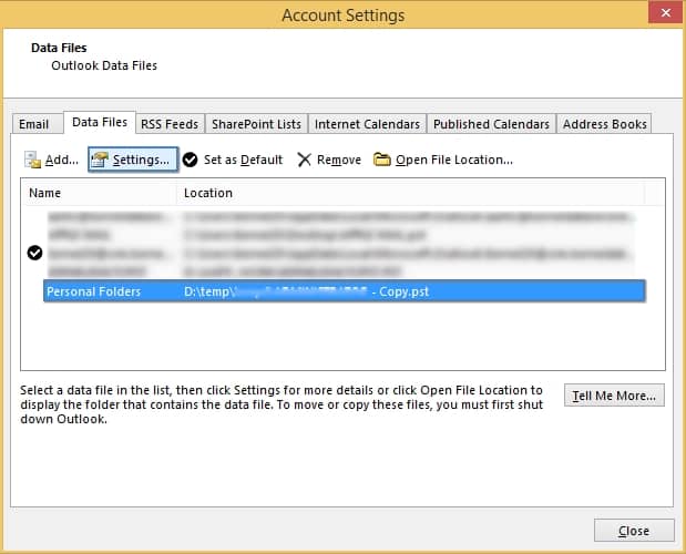 select PST file which you want to remove