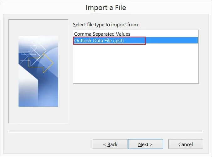 Choose Outlook Data File from the option