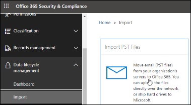 navigate to Data lifecycle management and Import