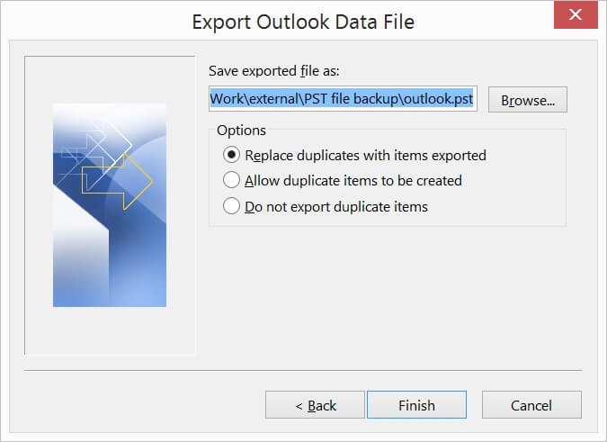 save the PST file and click finish