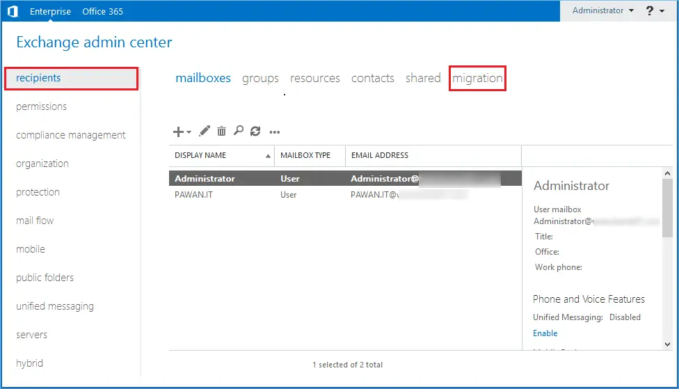 Exchange Admin Center