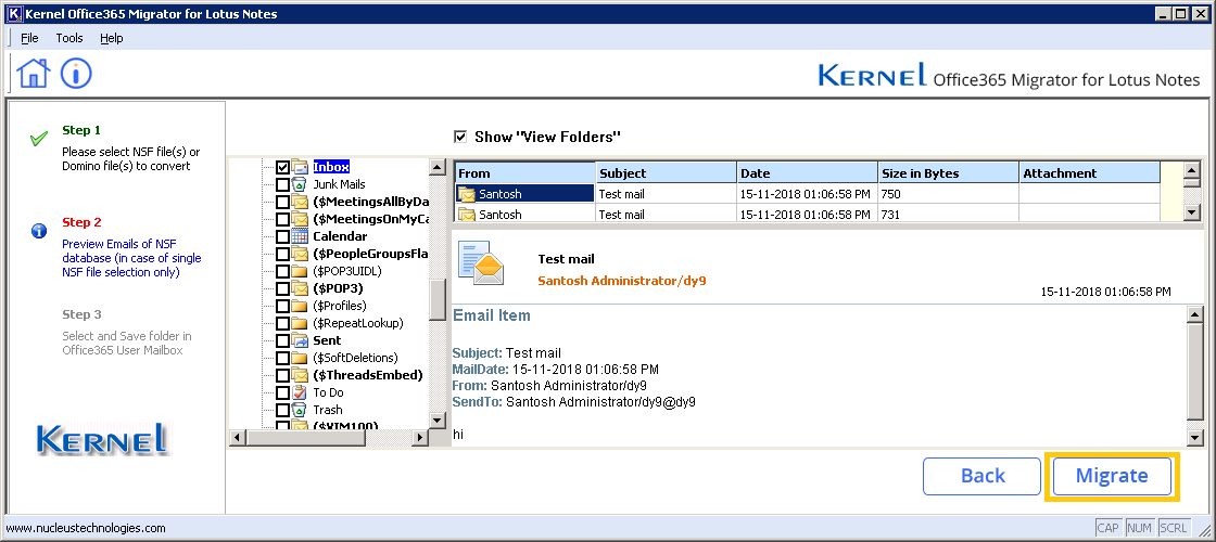 Migrate file to destination