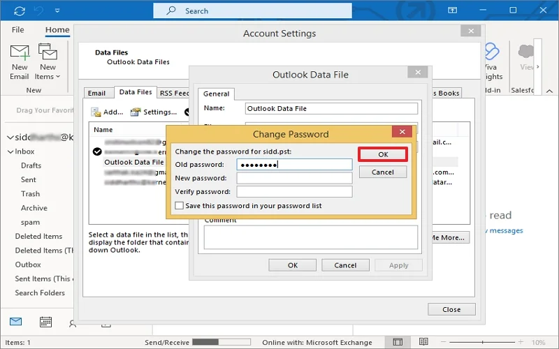 Type the old password and skip entries for the new password