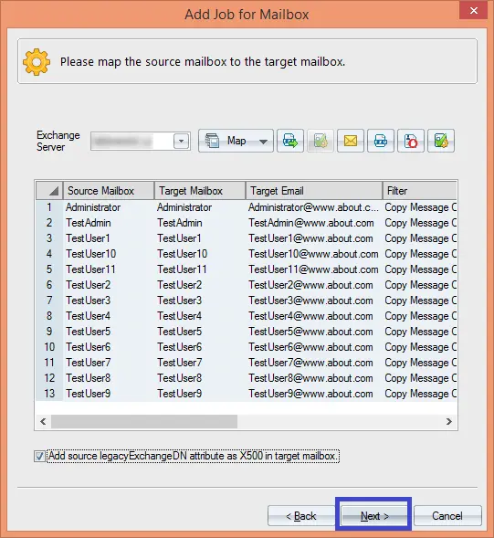 map the source and destination mailboxes