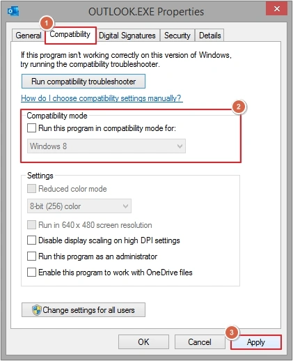 uncheck run this program in compatibility mode