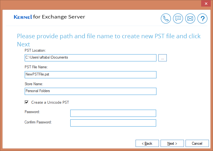 Provide location for PST file