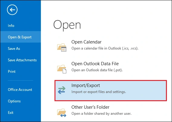 select Import/Export option