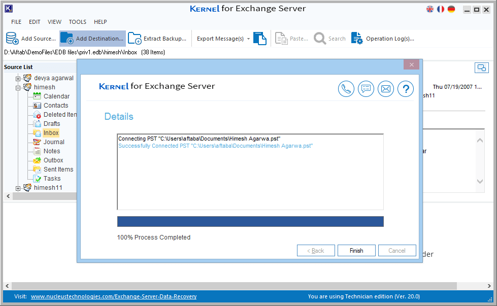 finish the process to create PST file