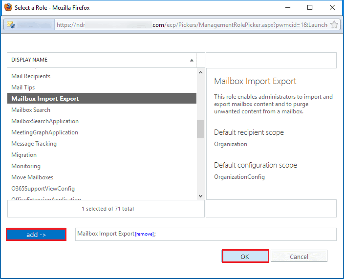 Mailbox Import Export Role