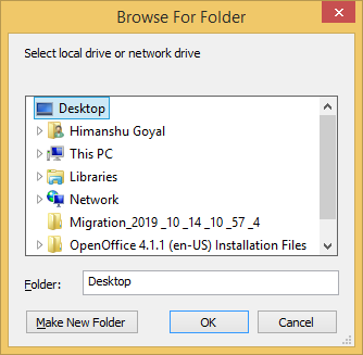 select the destination for the PST file