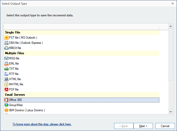 Select the output type