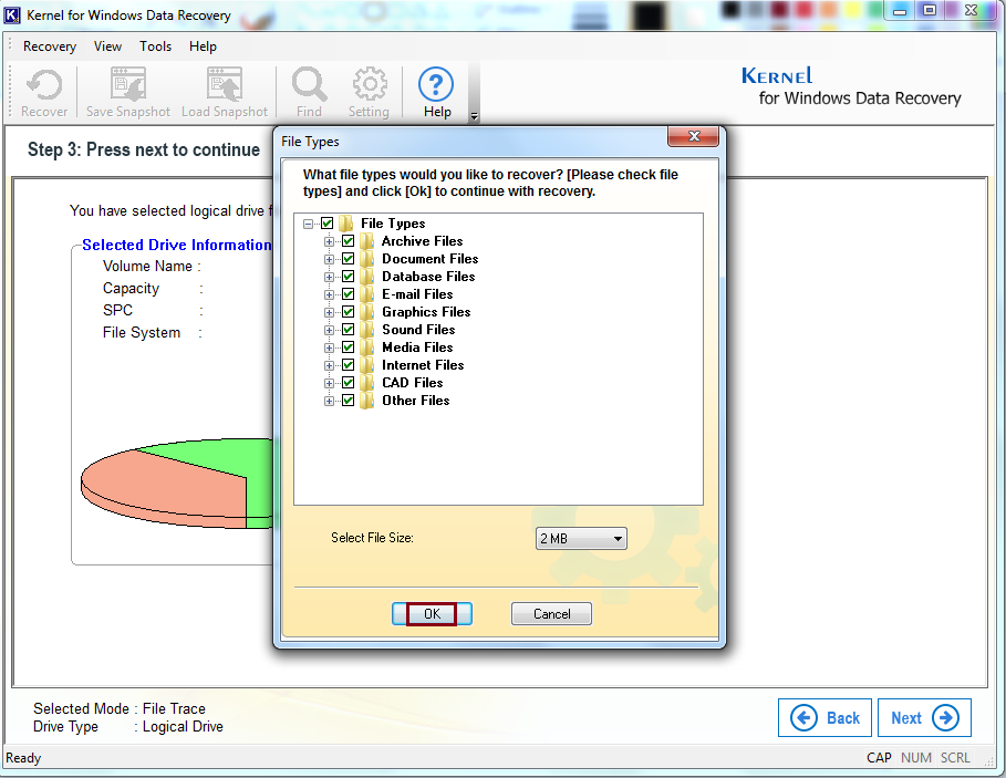 Here you can select the files you want to recover 