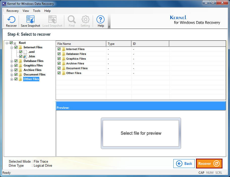 Select the folders and files you want to recover