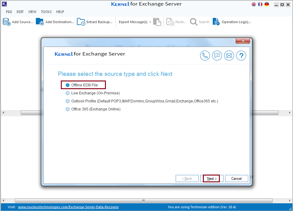 select Offline EDB file