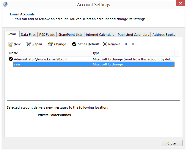 successfully configured Outlook account