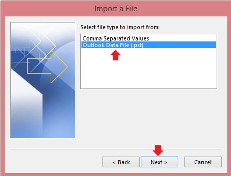 Select Outlook Data file 