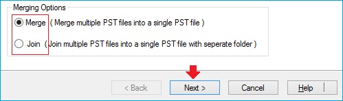 radio option for PST merge