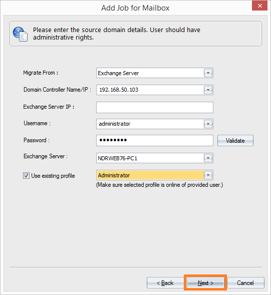 on-premises Exchange login credentials