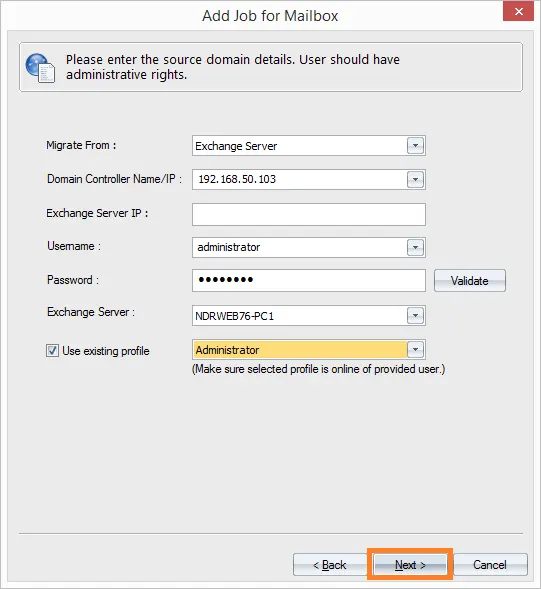 on-premises Exchange login credentials
