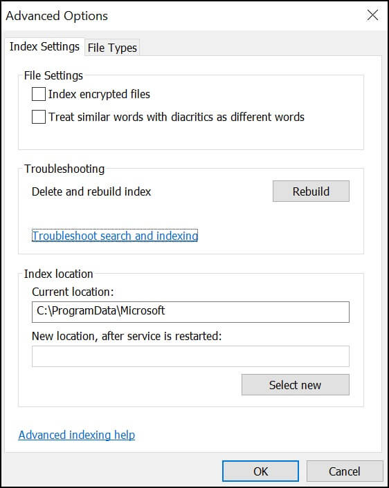 Click on Troubleshoot search and indexing