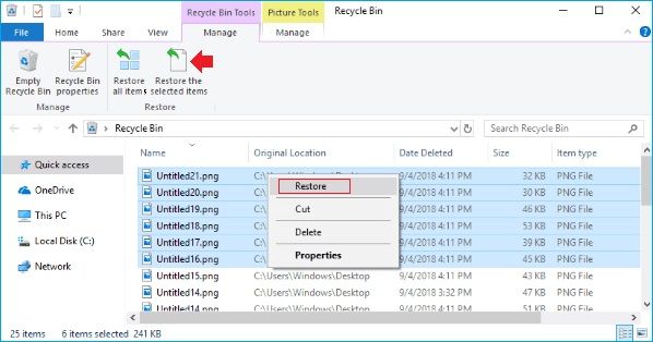 select and restore file or folder