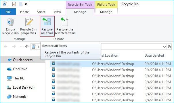 Restore all file or folder