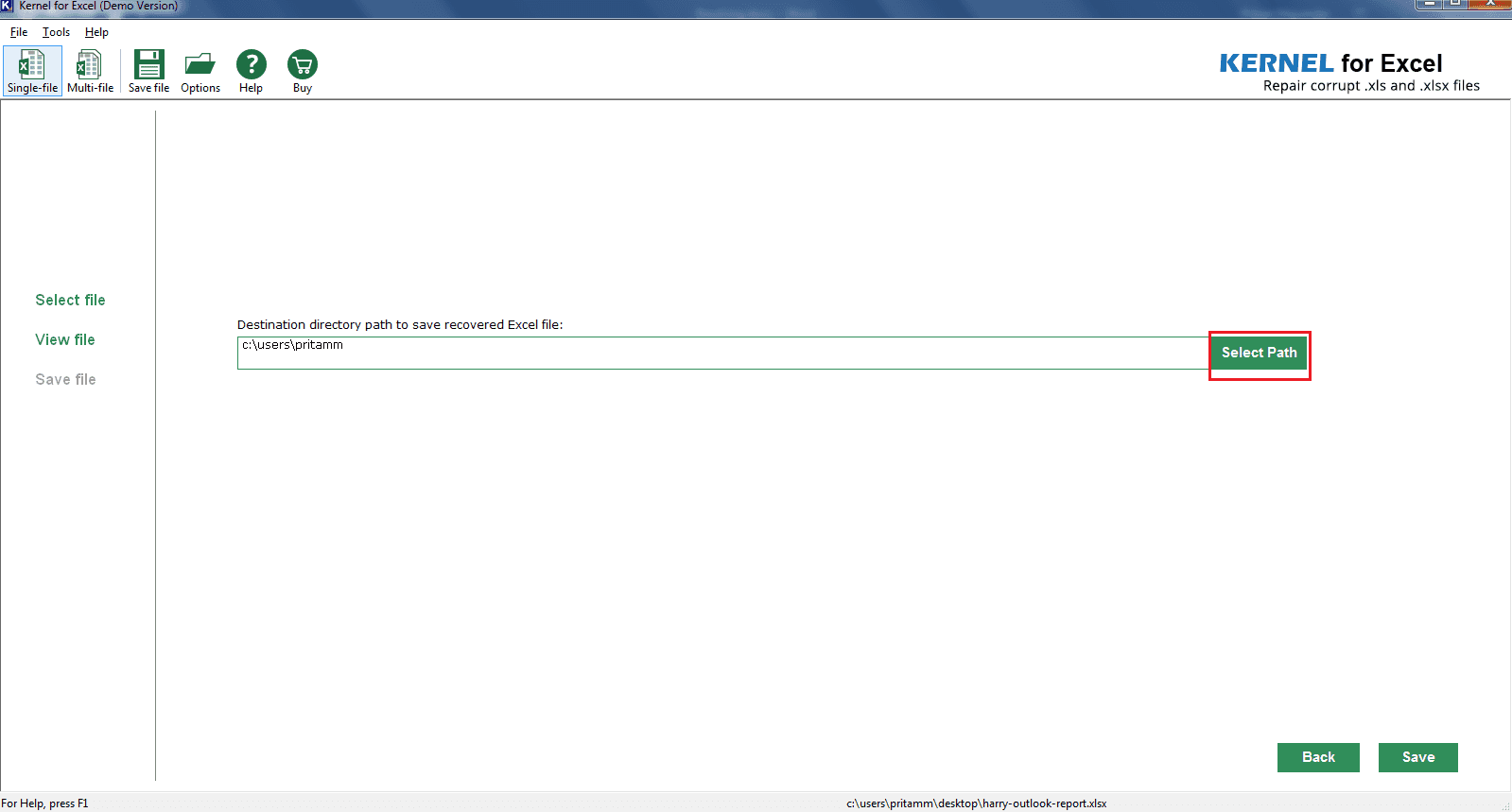 Select Path or Destination where you wish to save by clicking Select Path